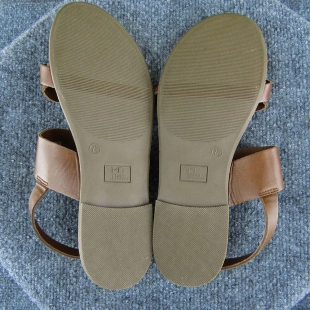 Time And Tru Women Ankle Strap Sandal Shoes‎ Brown Synthetic Size 7.5 Medium